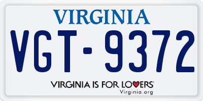 VA license plate VGT9372