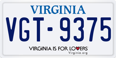 VA license plate VGT9375