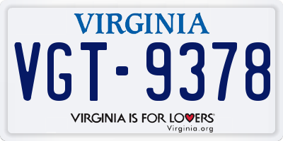 VA license plate VGT9378