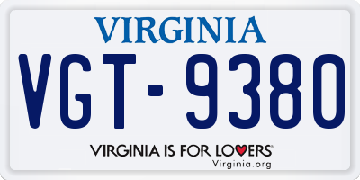 VA license plate VGT9380