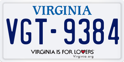 VA license plate VGT9384