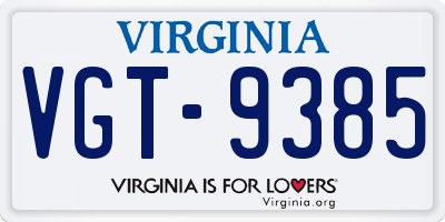 VA license plate VGT9385