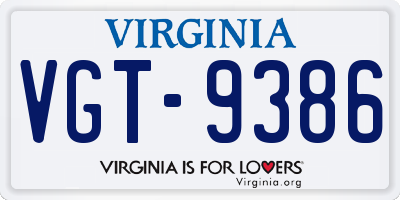 VA license plate VGT9386