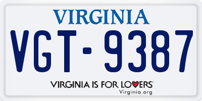 VA license plate VGT9387