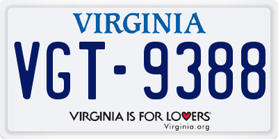 VA license plate VGT9388