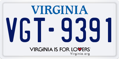 VA license plate VGT9391