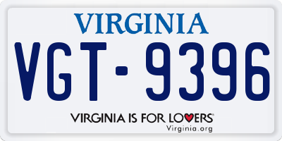 VA license plate VGT9396
