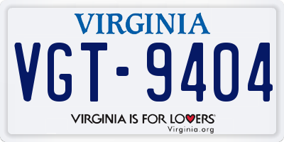 VA license plate VGT9404
