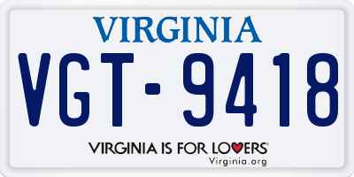 VA license plate VGT9418