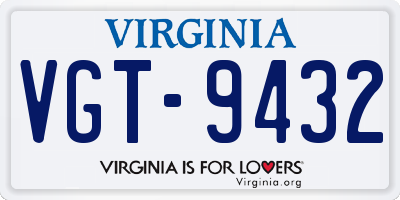 VA license plate VGT9432