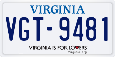 VA license plate VGT9481