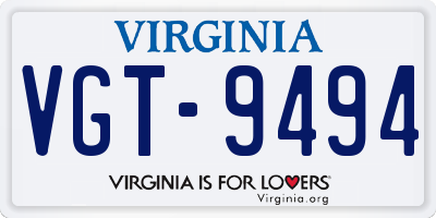 VA license plate VGT9494