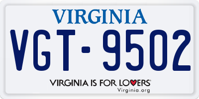 VA license plate VGT9502