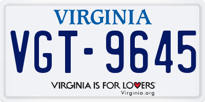 VA license plate VGT9645