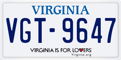 VA license plate VGT9647