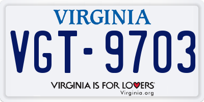 VA license plate VGT9703