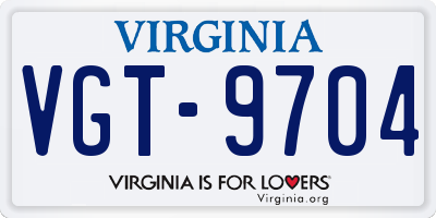 VA license plate VGT9704