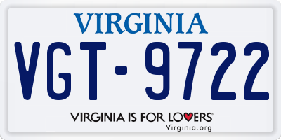 VA license plate VGT9722