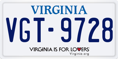 VA license plate VGT9728