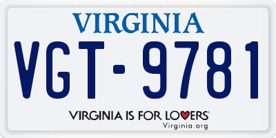 VA license plate VGT9781