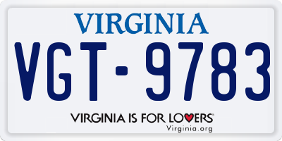 VA license plate VGT9783