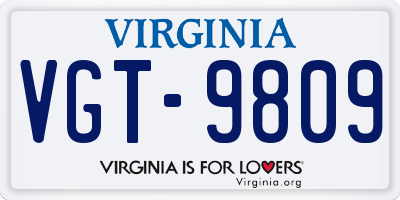 VA license plate VGT9809
