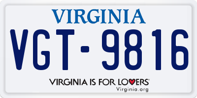 VA license plate VGT9816