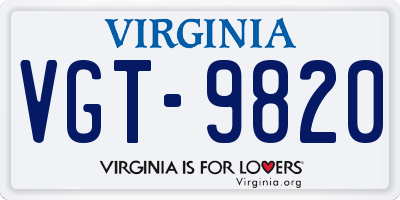 VA license plate VGT9820