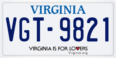 VA license plate VGT9821