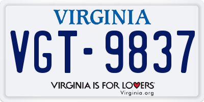VA license plate VGT9837