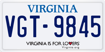 VA license plate VGT9845
