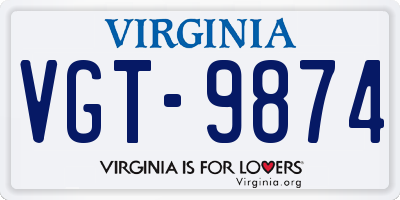 VA license plate VGT9874