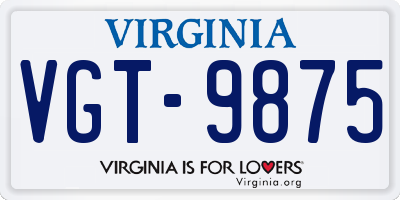 VA license plate VGT9875