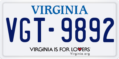 VA license plate VGT9892