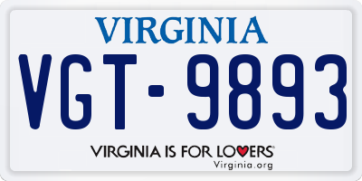VA license plate VGT9893