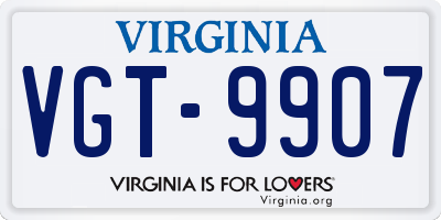 VA license plate VGT9907
