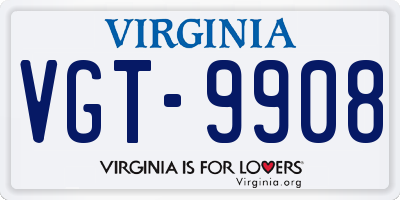 VA license plate VGT9908
