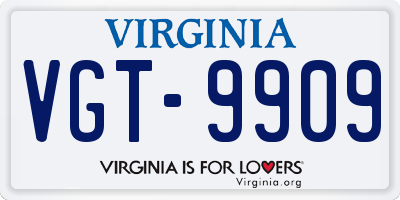 VA license plate VGT9909