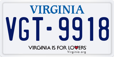 VA license plate VGT9918
