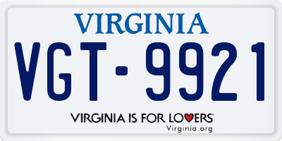 VA license plate VGT9921