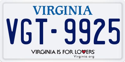 VA license plate VGT9925
