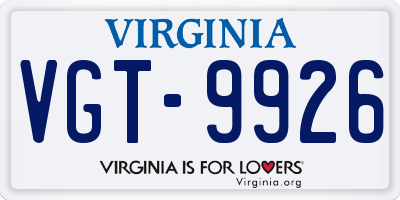 VA license plate VGT9926