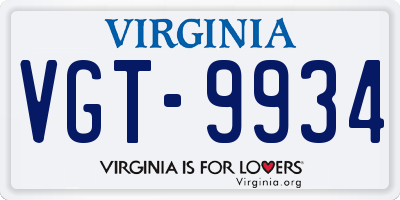 VA license plate VGT9934