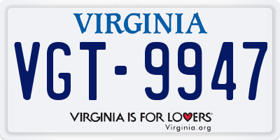 VA license plate VGT9947
