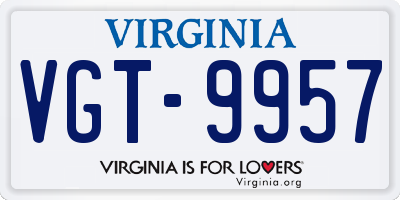 VA license plate VGT9957