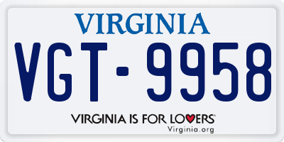 VA license plate VGT9958