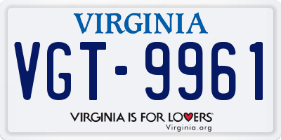 VA license plate VGT9961