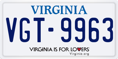 VA license plate VGT9963