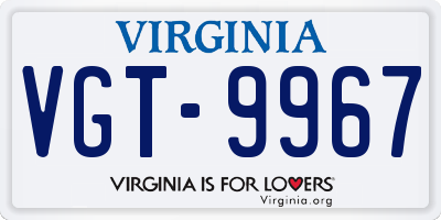 VA license plate VGT9967