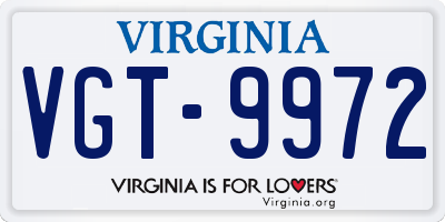 VA license plate VGT9972